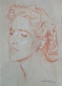 Terracotta sanguine portrait drawing of 'Mrs Siegfried' by Sir William Rothenstein