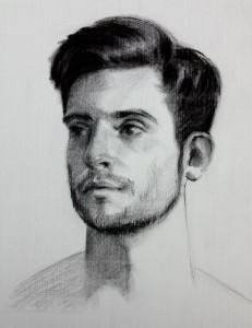 'Angelo'. Charcoal portrait drawing on Roma paper, life size.
