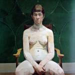 Euan-Uglow - 'Nude with Green Background'. 1964/5