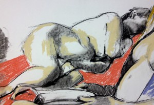 Pastel and charcoal gesture sketching by Helen Davison