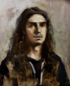 Portrait of Charlie in oil paint by Helen Davison
