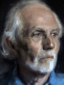 Detail of 'Future Past'. Oil portrait on linen, life size. 2014 by Helen Davison