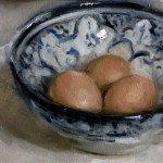 Still life oil painting of eggs in a bowl by Helen Davison
