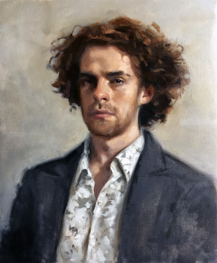 'Myles'. Oil portrait on linen, life size. 2015 by Helen Davison