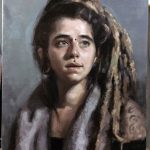 'MaJo' work in progress. Oil portrait on linen, life size by Helen Davison