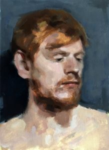 George, a small portrait in oil paint by Helen Davison