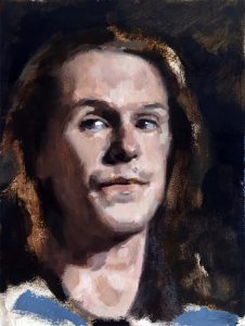 Julian, a small portrait in oil paint by Helen Davison