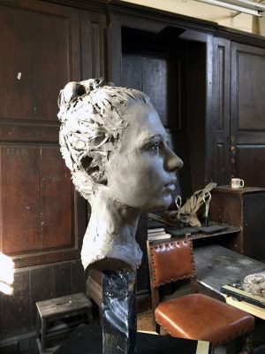 Portrait sculpture in clay by Helen Davison Bradley