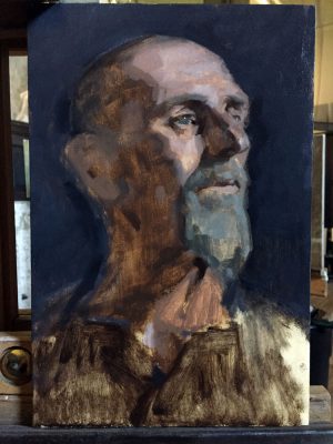 Stage of oil portrait sketch by Helen Davison