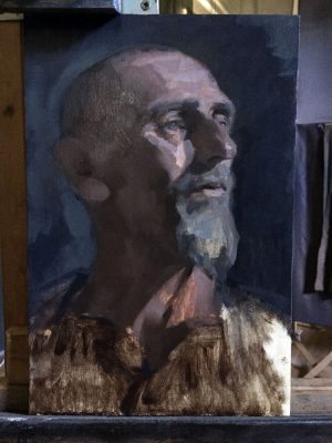 Stage of oil portrait sketch by Helen Davison