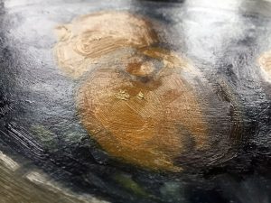 Still life oil painting of bergamots on a Delft plate by Helen Davison - detail