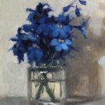 Still life oil painting of Delphiniums by Helen Davison