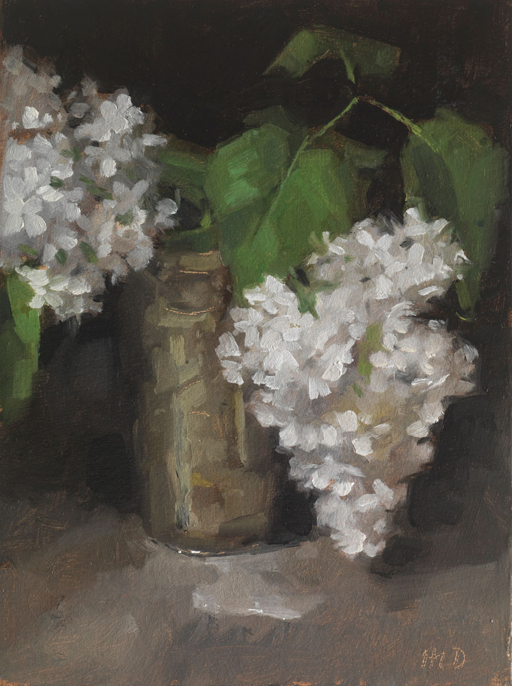 Still life oil painting of white lilac by Helen Davison