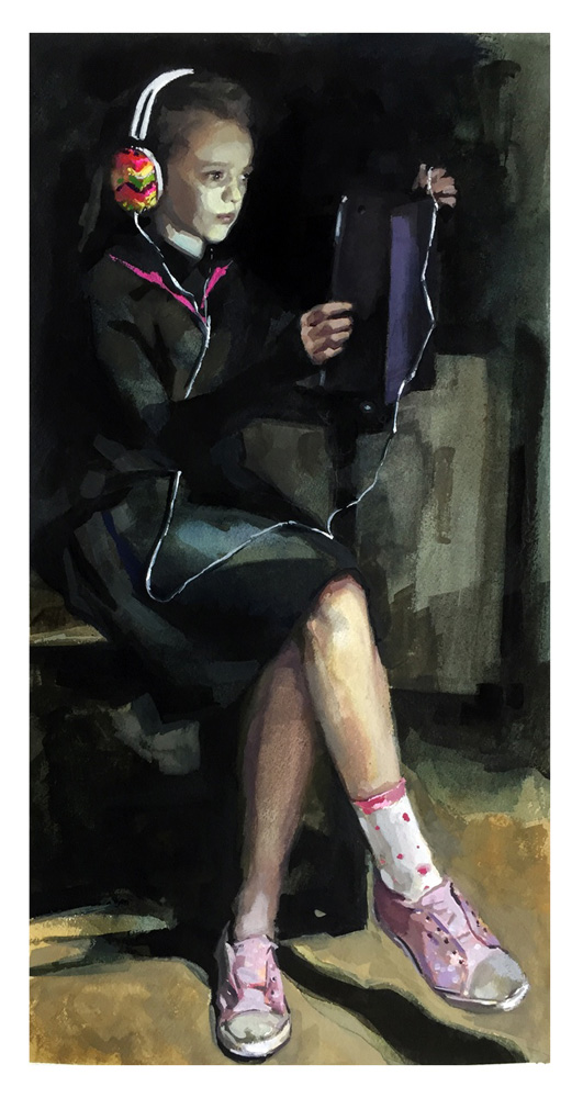Gouache and watercolour portrait painting by Helen Davison